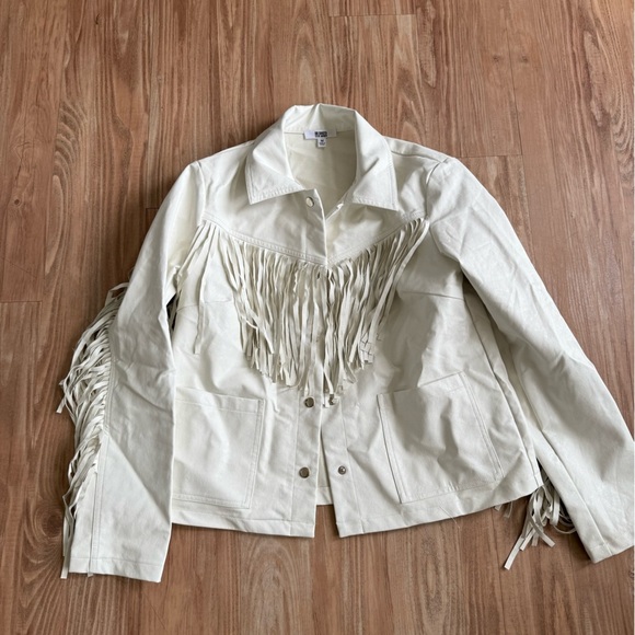 BB Dakota Steve Madden Fringed Cream Textured Jacket - Picture 3 of 6